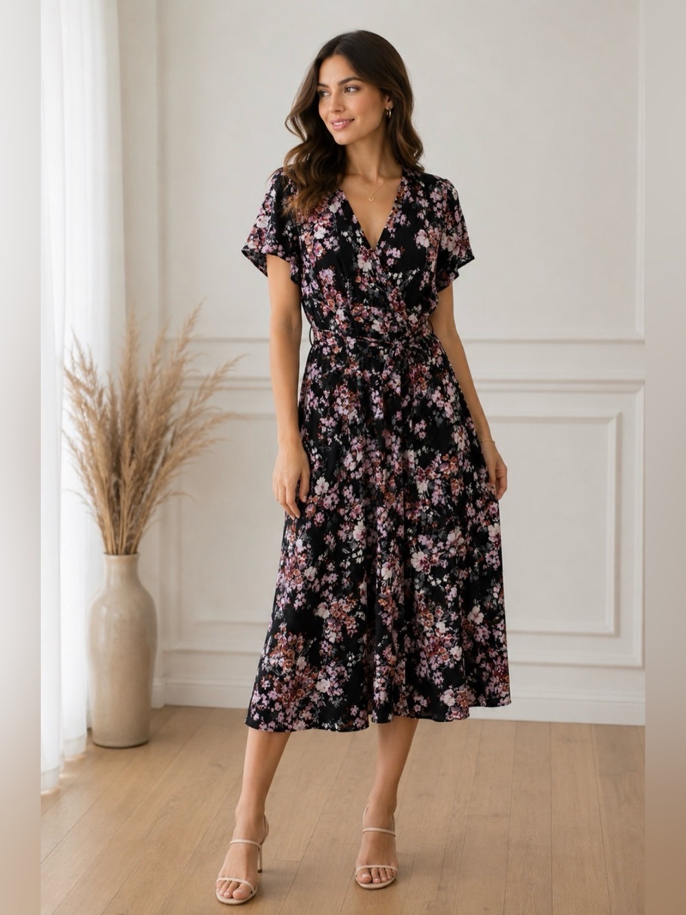 CJ Banks Pink Flutter Sleeve Midi Sundress
